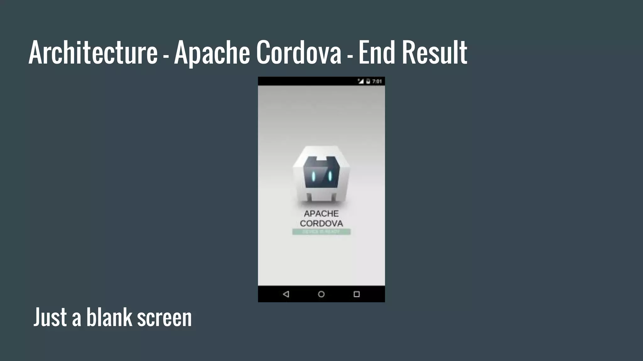 Architecture - Apache Cordova - End Result
Just a blank screen
 