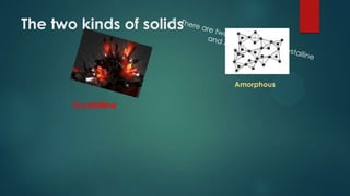 The two kinds of solids

Amorphous

Crystalline

 
