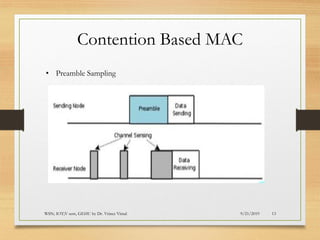 9/21/2019WSN; IOT;V sem, GEHU by Dr. Vrince Vimal 13
Contention Based MAC
• Preamble Sampling
 