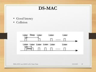 9/21/2019WSN; IOT;V sem, GEHU by Dr. Vrince Vimal 29
DS-MAC
• Good latency
• Collision
 