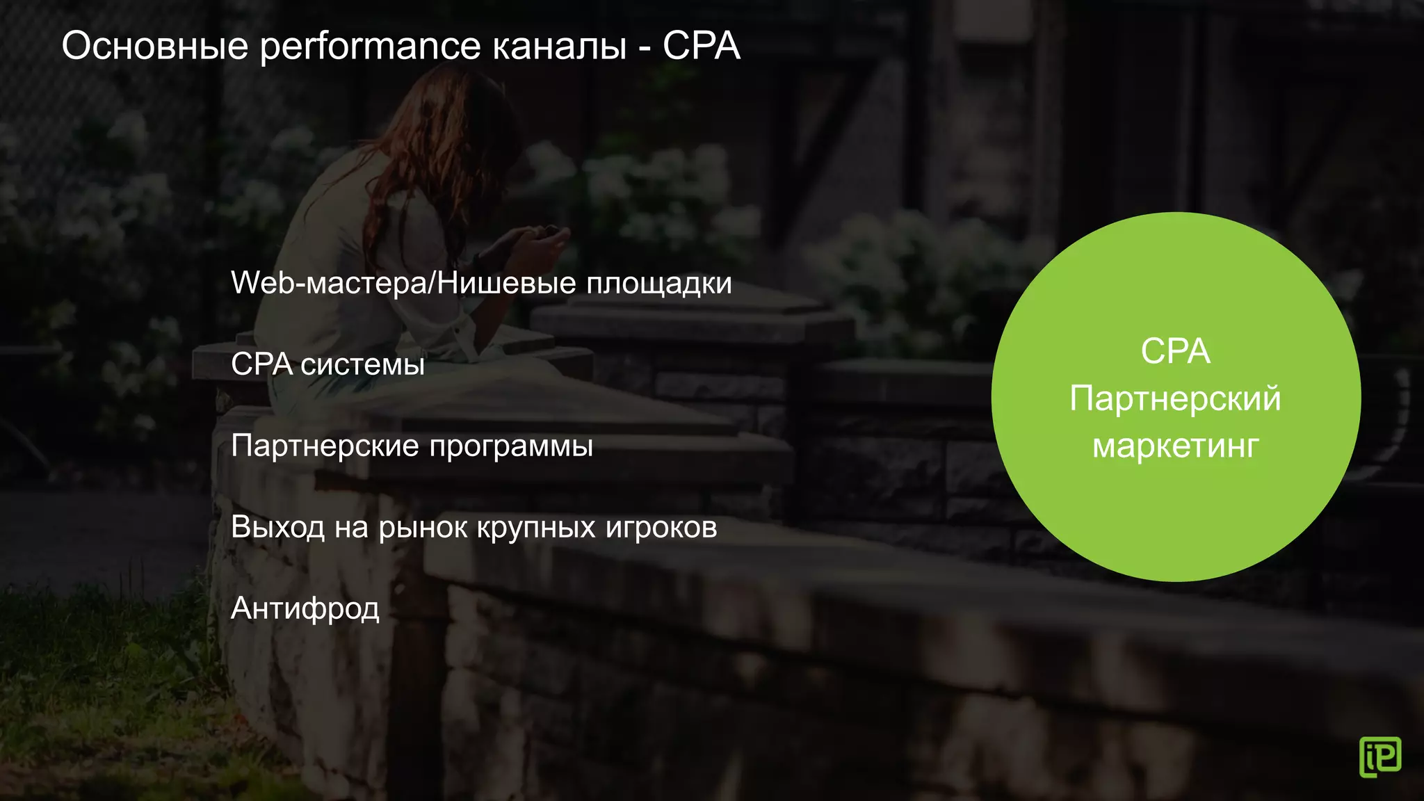 CPA
Партнерский
маркетинг
Основные performance каналы - CPA
Web-мастера/Нишевые площадки
CPA системы
Партнерские программы
Выход на рынок крупных игроков
Антифрод
 