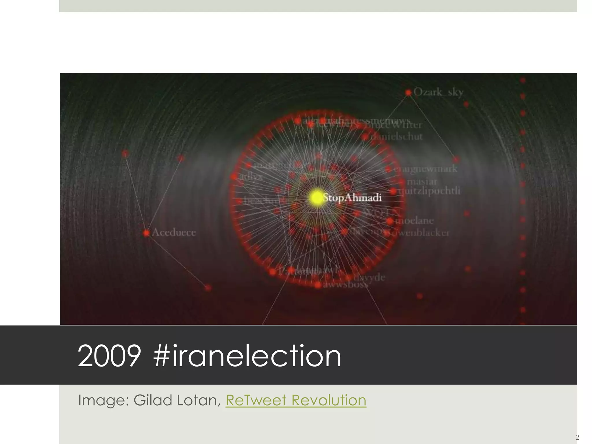 2009 #iranelection
Image: Gilad Lotan, ReTweet Revolution
2
 