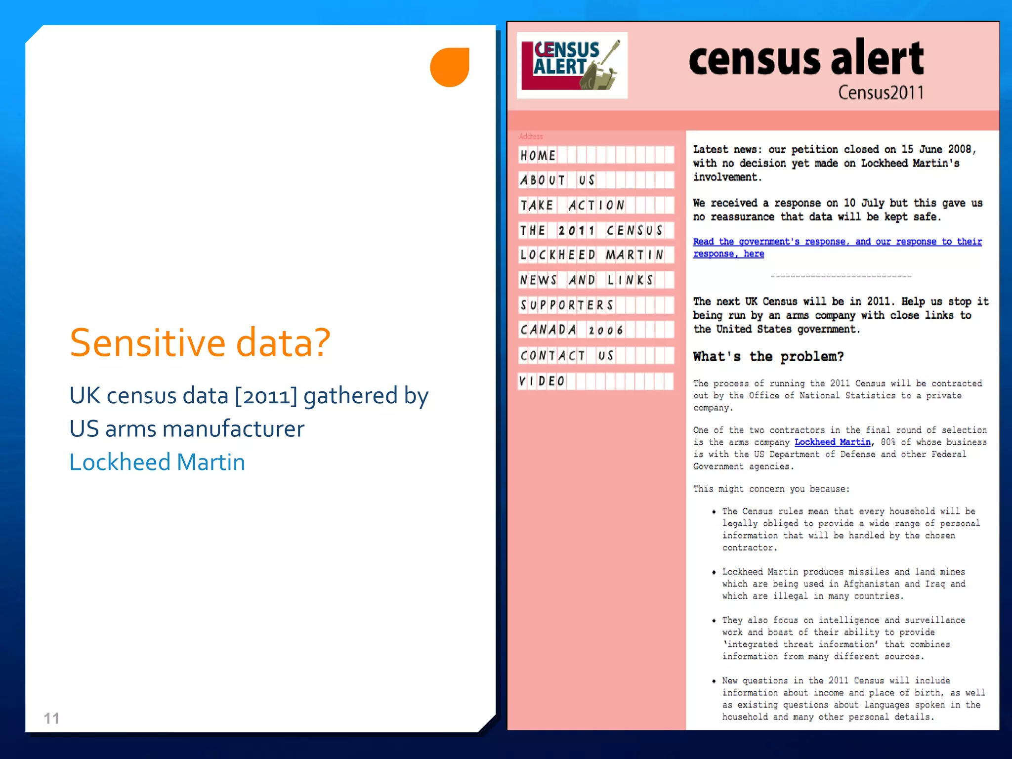 Sensitive data? UK census data [2011] gathered by US arms manufacturer  Lockheed Martin 