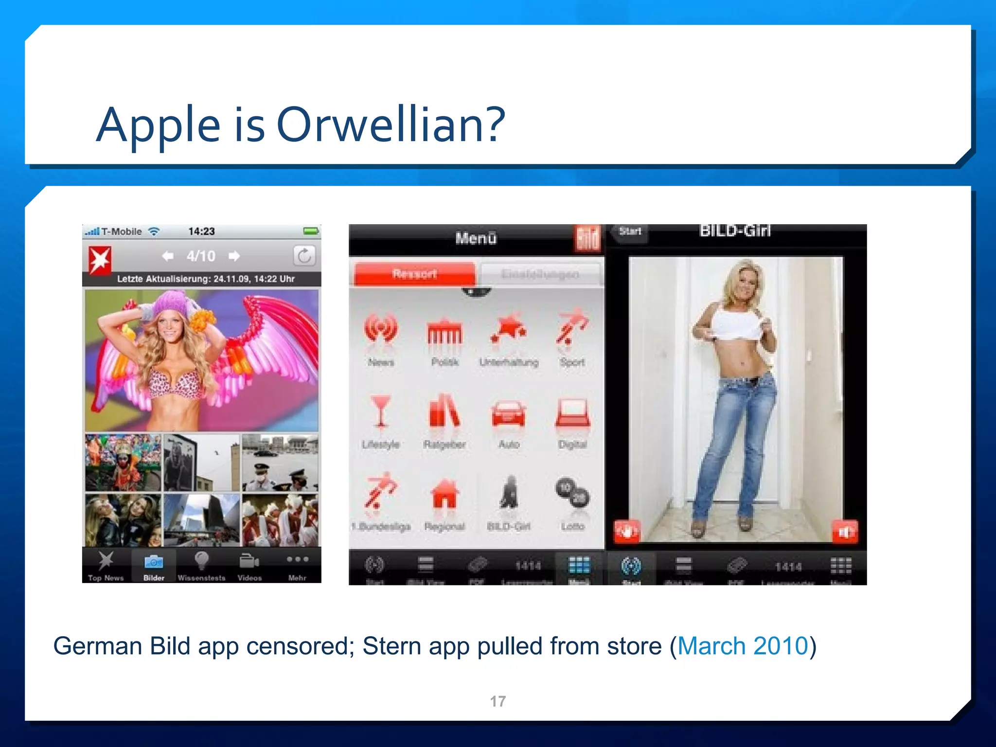 Apple is Orwellian? German Bild app censored; Stern app pulled from store ( March 2010 ) 