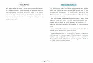 DEDICATORIA
A Irv Busenltz, por su leal am istad y dedicado servicio por más de tres décadas.
Irv es un auténtico maestro y servidor desinteresado que felm en te ha Invertido su
vida en las vidas de otros hombres que vienen a estudiar al The M aster's
Semlnary. Irv es el modelo Ideal tanto del discípulo como del adiestrador de
discípulos, habiéndose dedicado a cum plir 2 Timoteo 2.2: «Lo que has oído de
m í ante muchos testigos, esto encarga a hombres fe le s que sean Idóneos para
enseñar tam bién a otros».
RECONOCIMIENTOS
ESTE LIBRO HA SID O PU BLICA D O GRACIAS al apoyo fiel y al aliento de David
Moberg, Mark Sweeney, y el resto del personal de W Publlshlng Group. Por años
hemos disfrutado de un estrecho y fiel com pañerism o lo que me hace estar
agradecido al Señor por el m inisterio que estos queridos amigos han tenido en
tantas de m is obras publicadas.
Estoy particularmente agradecido a Mary Hollinsgworth y a Kathryn Murray
delWGroup, quienes, bajo plazos muy cortos, trabajaron fuertemente para
mantener este libro dentro del proceso editorial y de com posición. Su
am abilidad, paciencia y diligencia han sido ejem plares, aun bajo circunstancias
difíciles.
Gracias tam bién a Garry Knussm an, quien hizo la lectura de pruebas en
diferentes etapas y ofreció m uchas sugerencias valiosas.
Mi gratitud especial es para Phil Johnson, quien ha trabajado a mi lado com o
mi editor principal por m ás de veinte años. Phil aplicó su talento en el proceso
de trasladar este material desde transcripciones de m is serm ones sobre Mateo
10 y Lucas 6, convirtiendo ambas series en una sola, asegurándose, además, de
que el texto se mantuviera claro y atractivo.
www.FreeLibros.me
 