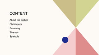 CONTENT
About the author
Characters
Summary
Themes
Symbols
 