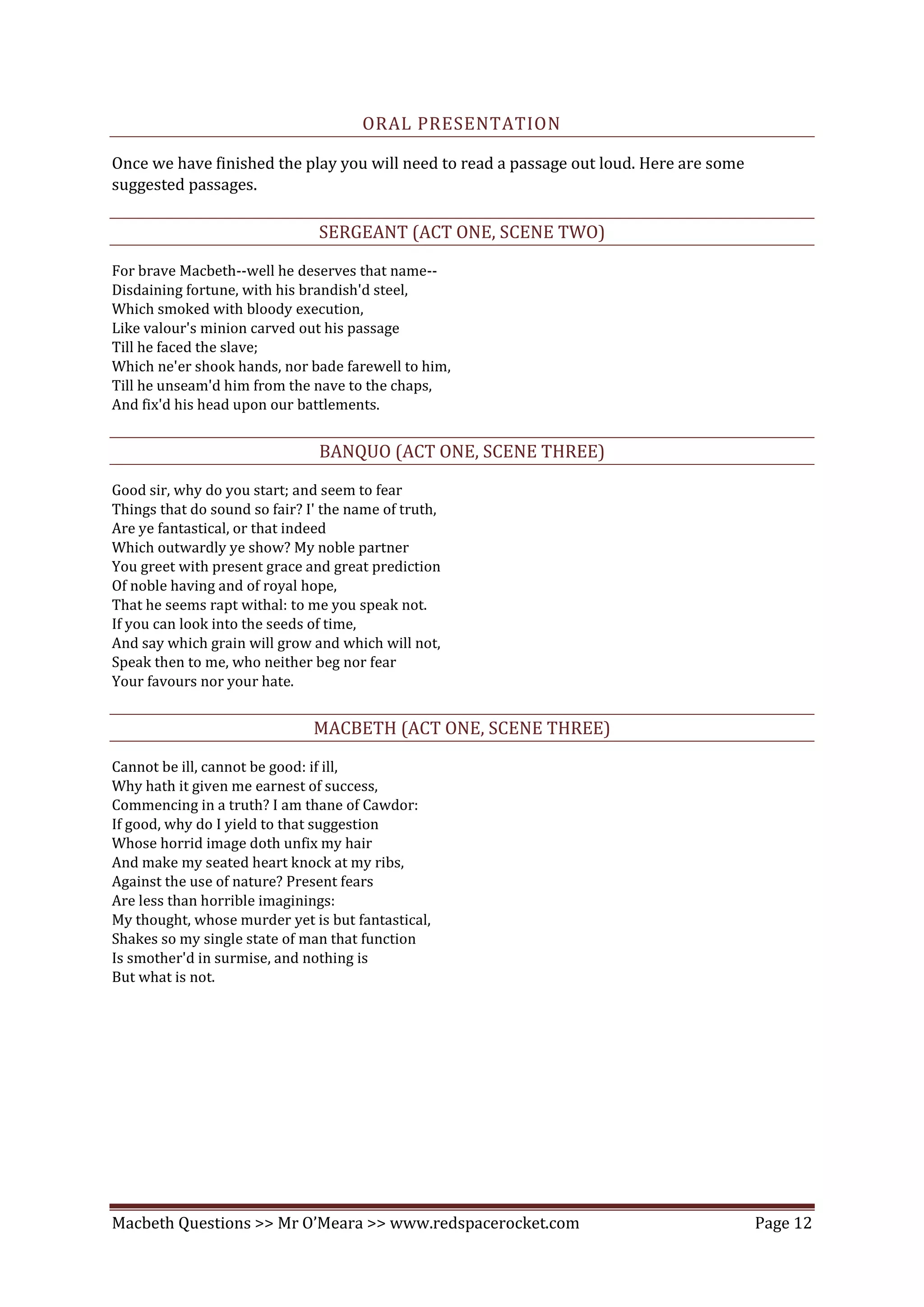 Macbeth Comprehension Questions