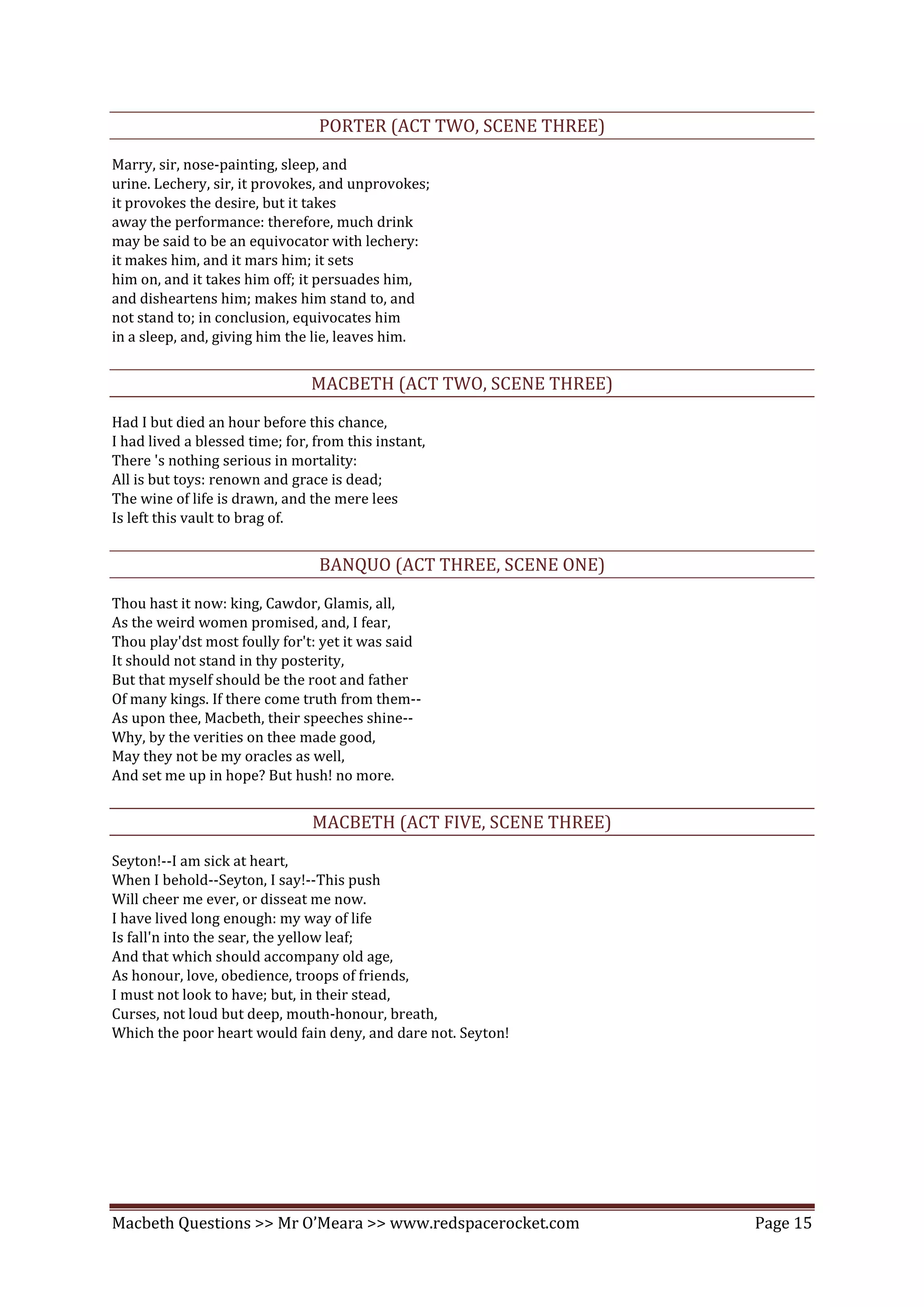 Macbeth Comprehension Questions