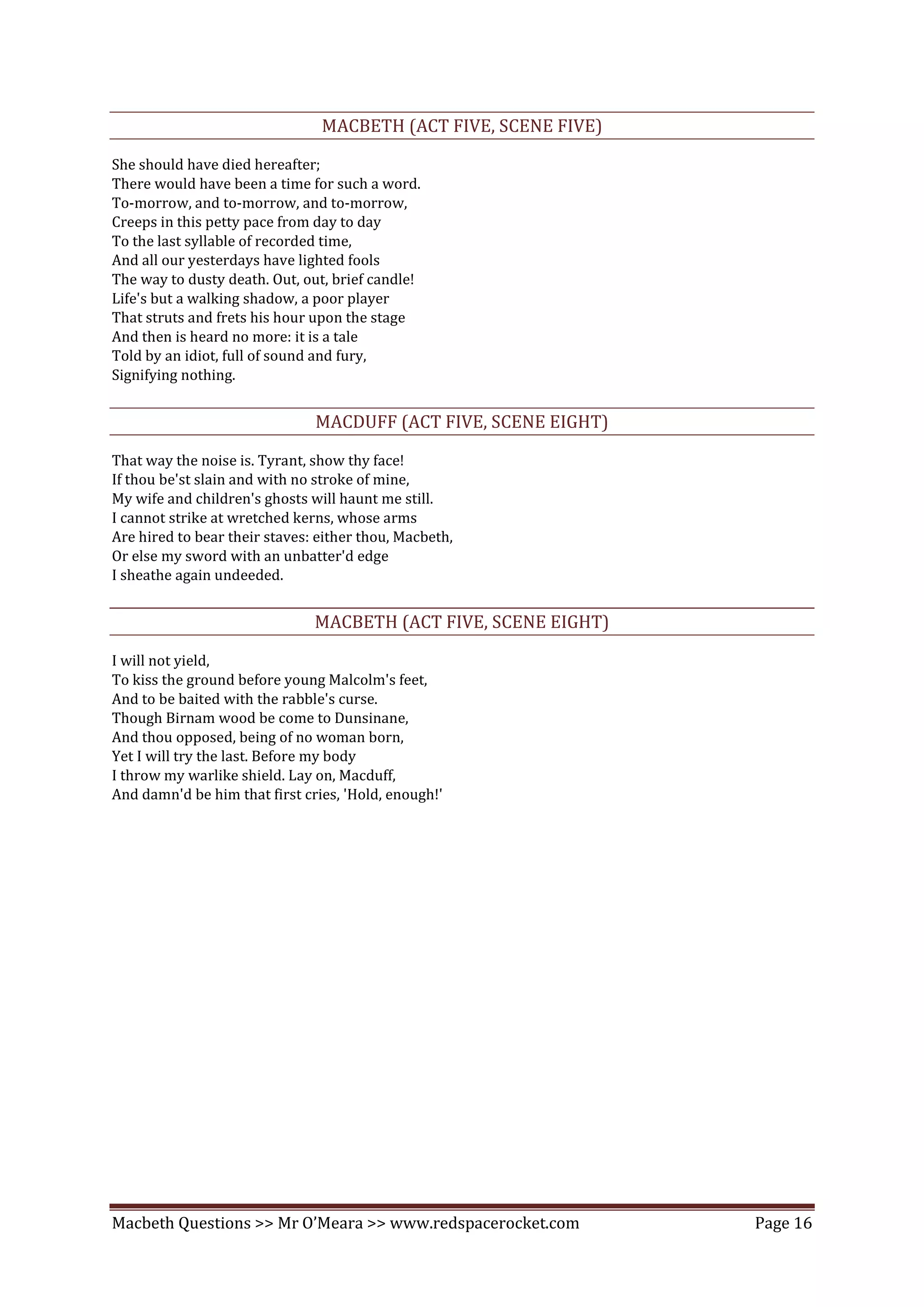 Macbeth Comprehension Questions