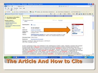 The Article And How to Cite