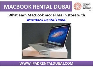 MACBOOK RENTAL DUBAI
WWW.IPADRENTALDUBAI.COM
What each MacBook model has in store with
MacBook Rental Dubai
 