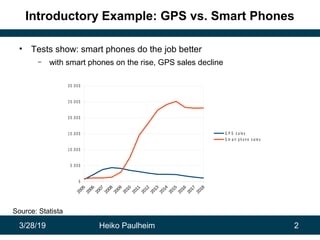 3/28/19 Heiko Paulheim 2
Introductory Example: GPS vs. Smart Phones
• Tests show: smart phones do the job better
– with sm...