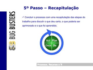 5º Passo – Recapitulação Concluir o processo com uma recapitulação das etapas do trabalho para discutir o que deu certo, o que poderia ser aprimorado e o que foi aprendido. 