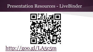 Presentation Resources - LiveBinder

http://goo.gl/LA5c5m

 