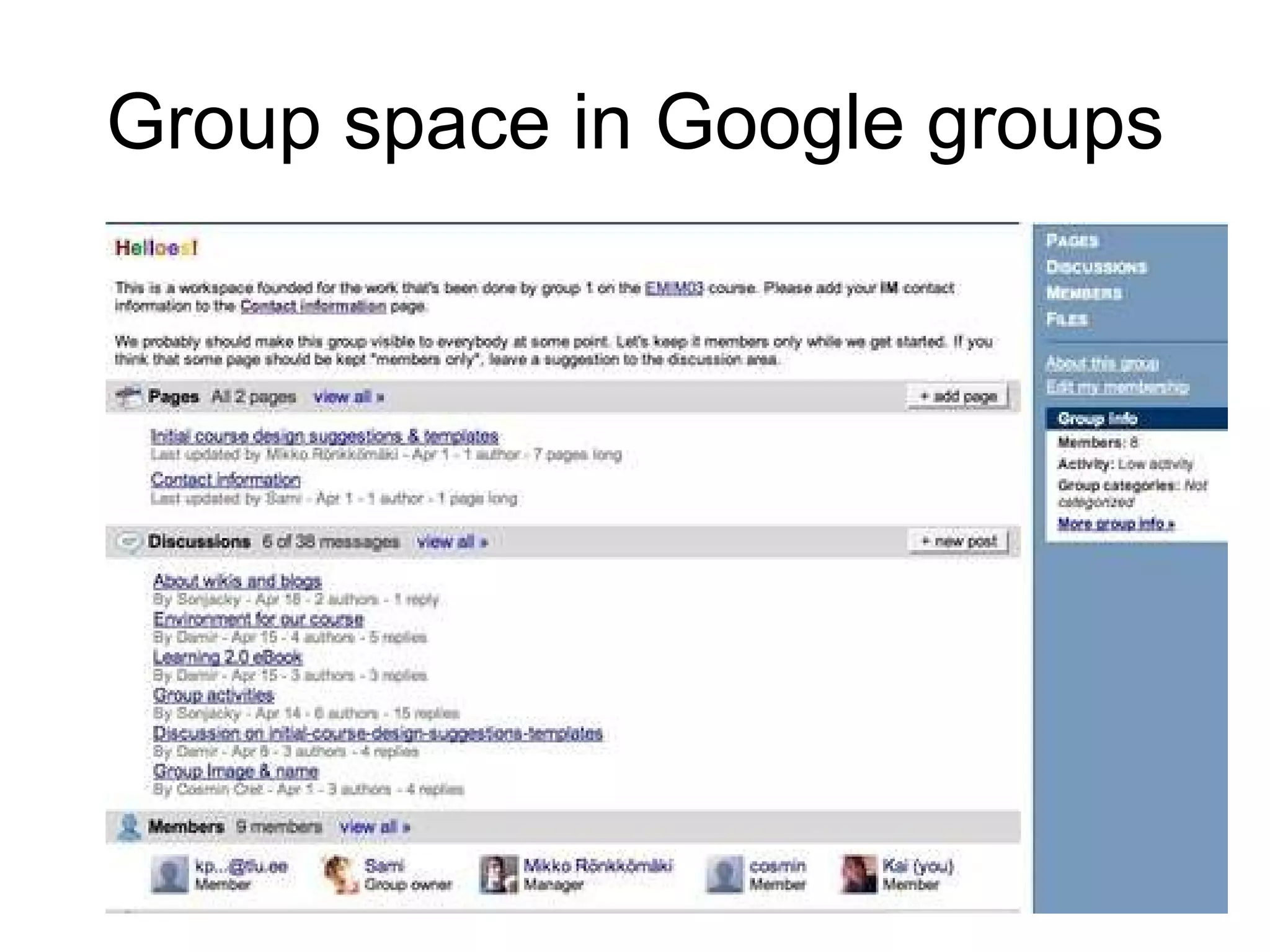 Group space in Google groups 