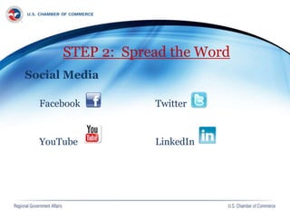 STEP 2: Spread the Word
Social Media
Facebook Twitter
YouTube LinkedIn
 
