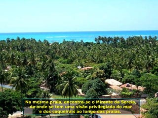 Na mesma praia, encontra-se o Mirante da Sereia,  de onde se tem uma visão privilegiada do mar  e dos coqueirais ao longo das praias.  