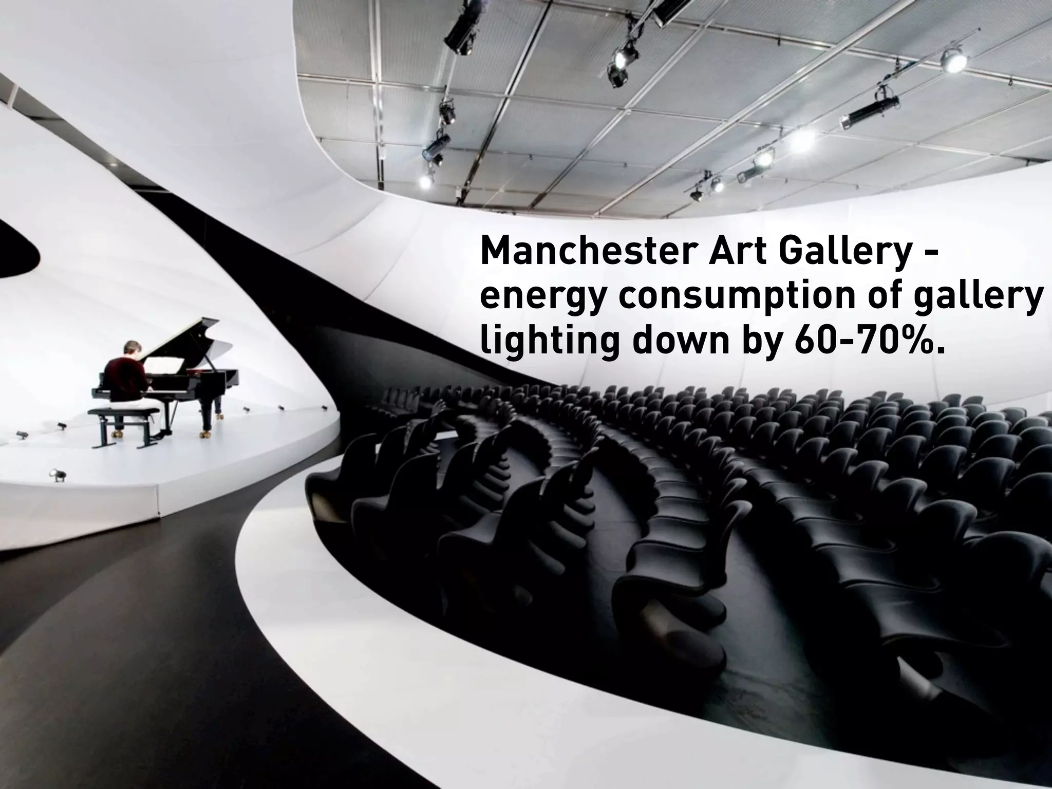 Manchester Art Gallery -
energy consumption of gallery
lighting down by 60-70%.
 