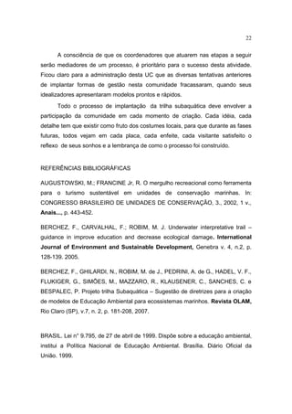 Implantação de trilhas subaquáticas 