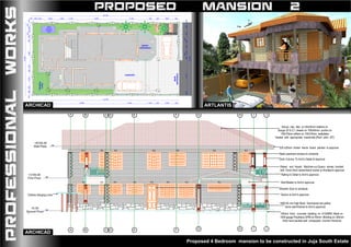 PROFESSIONALWORKS PROPOSED MANSION
Proposed 4 Bedroom mansion to be constructed in Juja South Estate
2
A
A
B
B
C
C
D
D
E
E
F
F
G
G
H
H
I
I
J
J
Steel casement window to schedule
150mm thick concrete bedding on A142BRC Mesh on
1000 gauge Polythene DPM on 50mm Blinding on 300mm
thick hand packed well compacted murram Hardcore
+600.00 mm High Bush Hammered red yellow
stone wall finished to Arch's approval
Raked and Keyed Machine-cut Quarry stones bonded
with 12mm thick cemen/sand mortar to Architect's approval
Kenya clay tiles on 50x25mm battens on
Gauge 32 G.C.I. sheets on 100x50mm purlins on
100x75mm rafters on 100x75mm wallplates
treated with appropriate insecticide.(Roof pitch 250
)
225 x25mm timber fascia board painted to approval
Quoins to Arch's approval
Doric Column To Arch's Detail & Approval
+0.00
Ground Floor
+3100.00
First Floor
+6100.00
Wall Plate
Wooden Door to schedule
Wall Master to Arch's approval
Railing to Detail to Arch's approval
PVPVPVPVPVPVPVPV
PV PV PV PV PV PV PV
Clothes Hanging Lines
GSPublisherEngine 0.11.100.100
12. All sanitary works to the entire satisfaction of MoH
11. All reinforced concrete work to Structural Engineer's drawings
10. Drain pipes passing under tarmac, driveways, and buildings to be
encased in 150mm thick concrete sorround
masonry and r.c. work
9. pv denotes permanent air vents over doors and windows as shown on drawings,
8. Depth of foundations to be decided on site
7. Walls below 200mm thick to be reinforced with hoop iron at every
alternate course
4. Any discrepancies to be reported to the office of the consultant
3. All levels and dimensions to be checked on site before any
building work commences
2. Do not scale off this drawing
5. All work to be strictly in accordance to with the standard
specifications and notes
6. This drawing is to be read in conjunction with specifications and all
other relevant drawings
1. This drawing is copyright
DRAWING TITLE
designed
drawn
checked
Architect
No. DATE REVISIONS SIGN
project no.
drwg. no.
2. Timber floor boards to architect's spec's
3. Terrazzo floor tiles to architect's spec's
4. Red Oxide paint on cement screed
Skirtings
Ceilings
1. Celotex ceiling board
Walls
1. Ceramic wall tiles to architect's spec's
2. Paint to architect's spec's
3. Render to architect's spec's
Legend
1. 100x25mm thick skirting tile
2. 100x25mm thick timber skirting
3. 100x12.5mm thick rerrazzo skirting
4. 100x12.5mm thick cement screed skirting
PV- Permanent Vent
IC- Inspection Chamber
MH- Man Hole
HWC- Hot Water Cylinder
GT- Gulley Trap
FT- Floor Trap
date
SHEET TITLE DRAWING TYPE
13. All roads, storm water drainage and foul sewerage to Civil Engineer's drawings
revisions
PROJECT
Architect's Signature
CLIENT
WORKING
DRAWINGS
25-6-2014
PROPOSED MANSIONETTE
JAMES NJUE NJERU
B.I.C- Built In Closet
SCALE 1:50
Machanule Ivan
1
2
3
4
5
6
7
8
9
10
11
12
13
14
15
16
17
18
19
20
200 800 600 2,850 1,000 2,100 6,600 5,250 600 450 3600 200
24,750
2009005002,3006002004,800200600
300
600500
450
200
12,350
2009901,550
250
5001,300500
250
9505,700200
12,350
1,950 10,800 5,450 1,300 450 3,600 200
24,750
CARPORT
ENTRY
VERANDAH
Hanging
Lines
MAIN
ENTRANCE
RAIN
WATER
STORAGE
TANK
I.C.
I.C. I.C. I.C. I.C.
I.C.
I.C.
I.C.
SEPTIC TANK
ARTLANTISARCHICAD
ARCHICAD
 