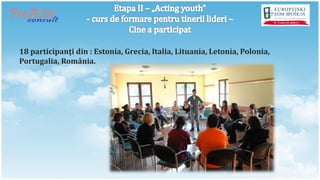 18 participanţi din : Estonia, Grecia, Italia, Lituania, Letonia, Polonia,
Portugalia, România.
 