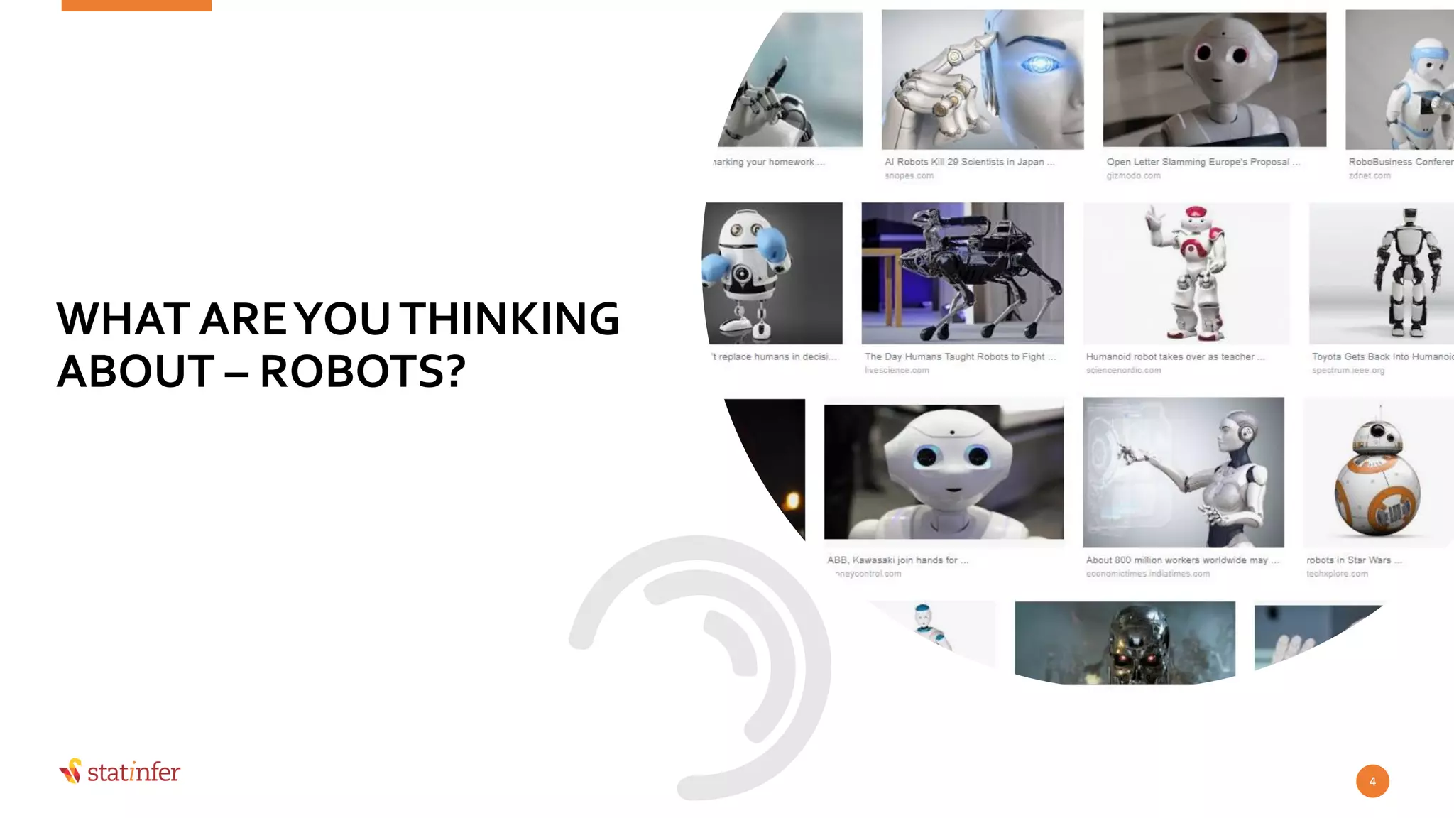 4
WHAT AREYOUTHINKING
ABOUT – ROBOTS?
 