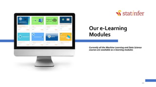 63
Our e-Learning
Modules
Currently all the Machine Learning and Data Science
courses are available as e-learning modules
 
