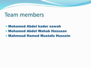 Team members
 Mohamed Abdel kader sawah
 Mohamed Abdel Wahab Hassaan
 Mahmoud Hamed Mustafa Hussein
 