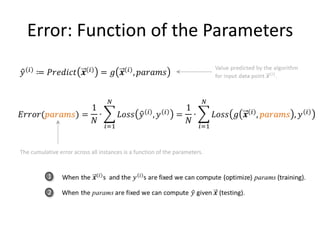 Error: Function of the Parameters




The cumulative error across all instances is a function of the parameters.


           1

           2




                                                                             48
 