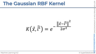 © SuperDataScience
Machine Learning A-Z
NOT
FOR
DISTRIBUTION
©
SUPERDATASCIENCE
www.superdatascience.com
𝐾 ⃗
𝑥, ⃗
𝑙%
= 𝑒
&
⃗
(&⃗
)! "
#*"
 