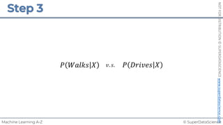 © SuperDataScience
Machine Learning A-Z
NOT
FOR
DISTRIBUTION
©
SUPERDATASCIENCE
www.superdatascience.com
𝑣. 𝑠.
𝑃 𝑊𝑎𝑙𝑘𝑠 𝑋 𝑃 𝐷𝑟𝑖𝑣𝑒𝑠 𝑋
 
