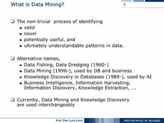 Machine Learning and Data Mining: 01 Data Mining