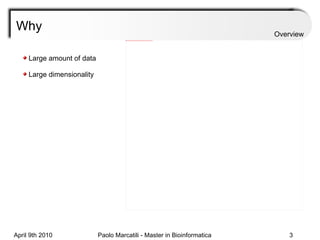 Why Overview Large amount of data  Large dimensionality 