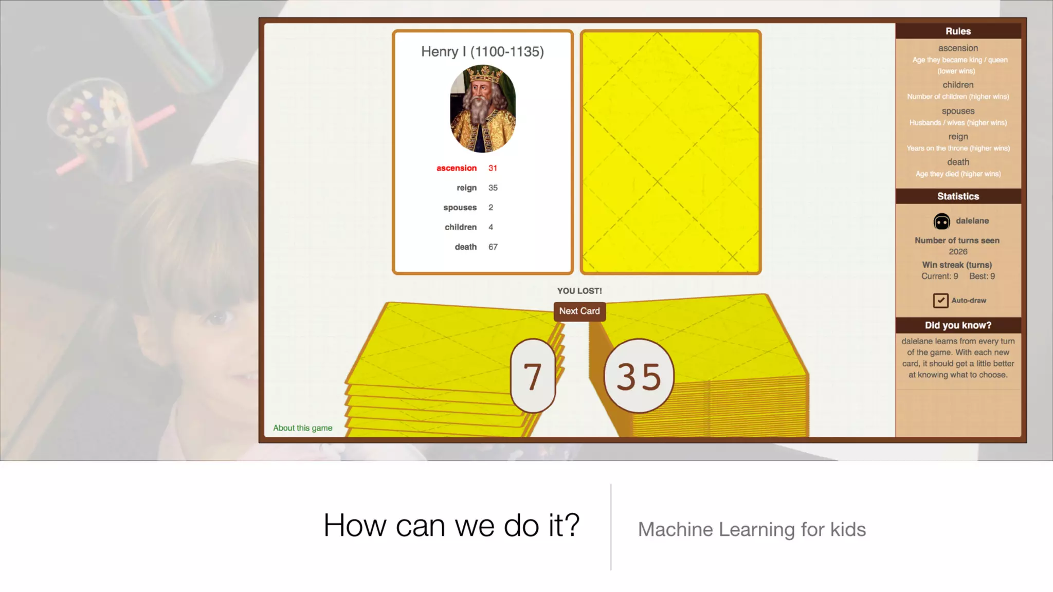 Introducing machine learning to kids