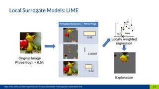 19
Local Surrogate Models: LIME
https://www.oreilly.com/learning/introduction-to-local-interpretable-model-agnostic-explanations-lime
 