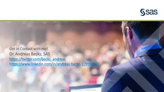 Copyright © SAS Institute Inc. All rights reserved.
Get in Contact with me!
Dr. Andreas Becks, SAS
https://twitter.com/becks_andreas
https://www.linkedin.com/in/andreas-becks-10998058/
 