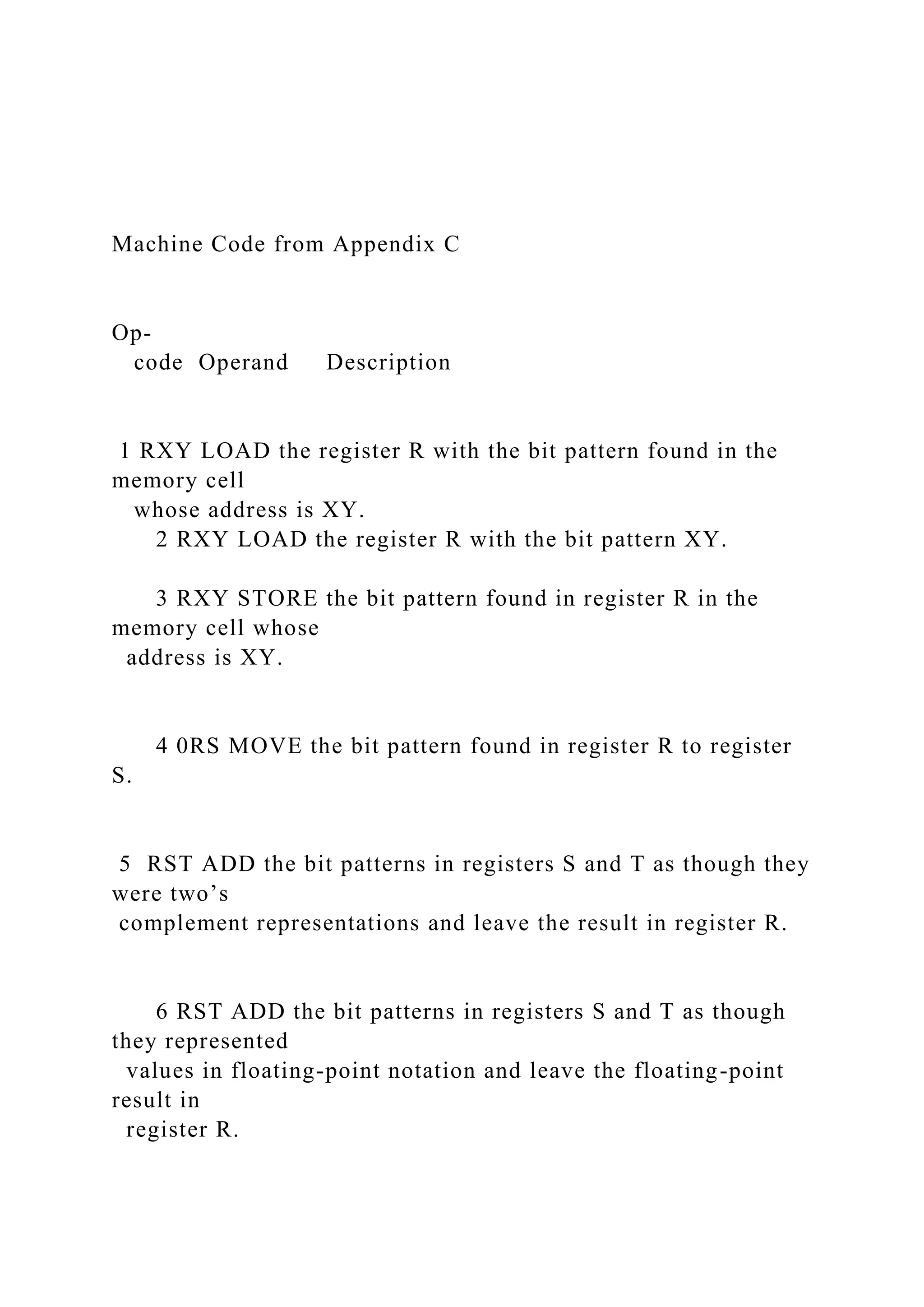 Machine Code from Appendix C Op- code Operand .docx