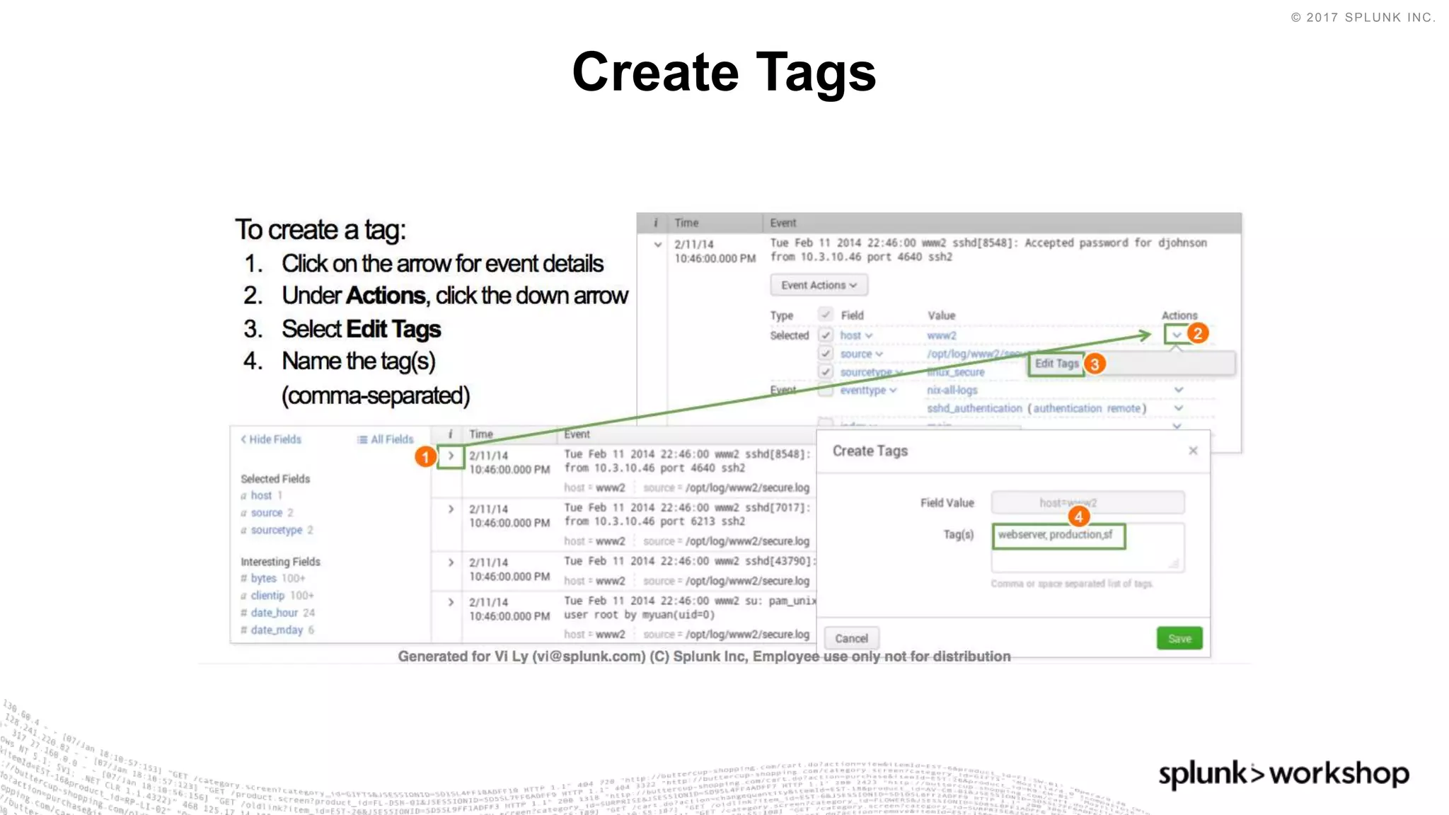 © 2017 SPLUNK INC.
Create Tags
 