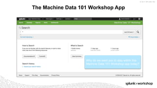 © 2017 SPLUNK INC.
The Machine Data 101 Workshop App
Why do we want you to stay within this
Machine Data 101 Workshop app today?
 