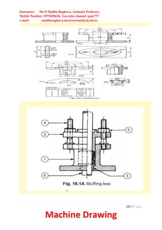 Instructor: Mr.P.Madhu Raghava, Assistant Professor,
Mobile Number: 9573030634, You tube channel :pmr777
e-mail: :madhuraghava.me@srecnandyal.edu.in
145 | P a g e
Machine Drawing
 