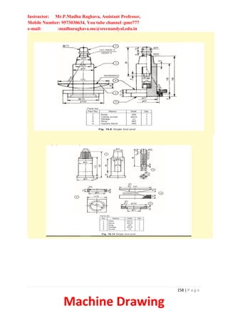 Instructor: Mr.P.Madhu Raghava, Assistant Professor,
Mobile Number: 9573030634, You tube channel :pmr777
e-mail: :madhuraghava.me@srecnandyal.edu.in
158 | P a g e
Machine Drawing
 