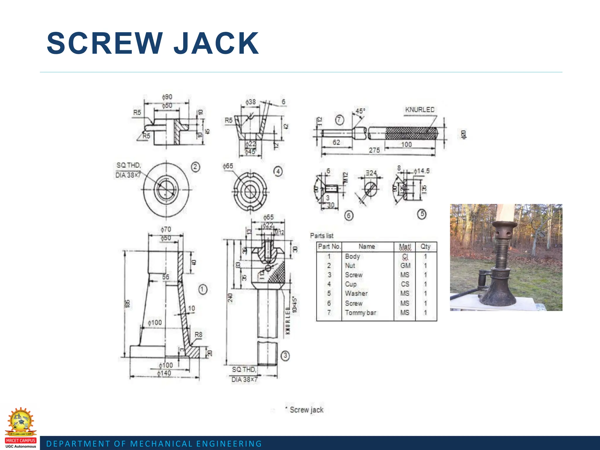 DEPARTMENT OF MECHANICAL ENGINEERING
SCREW JACK
 