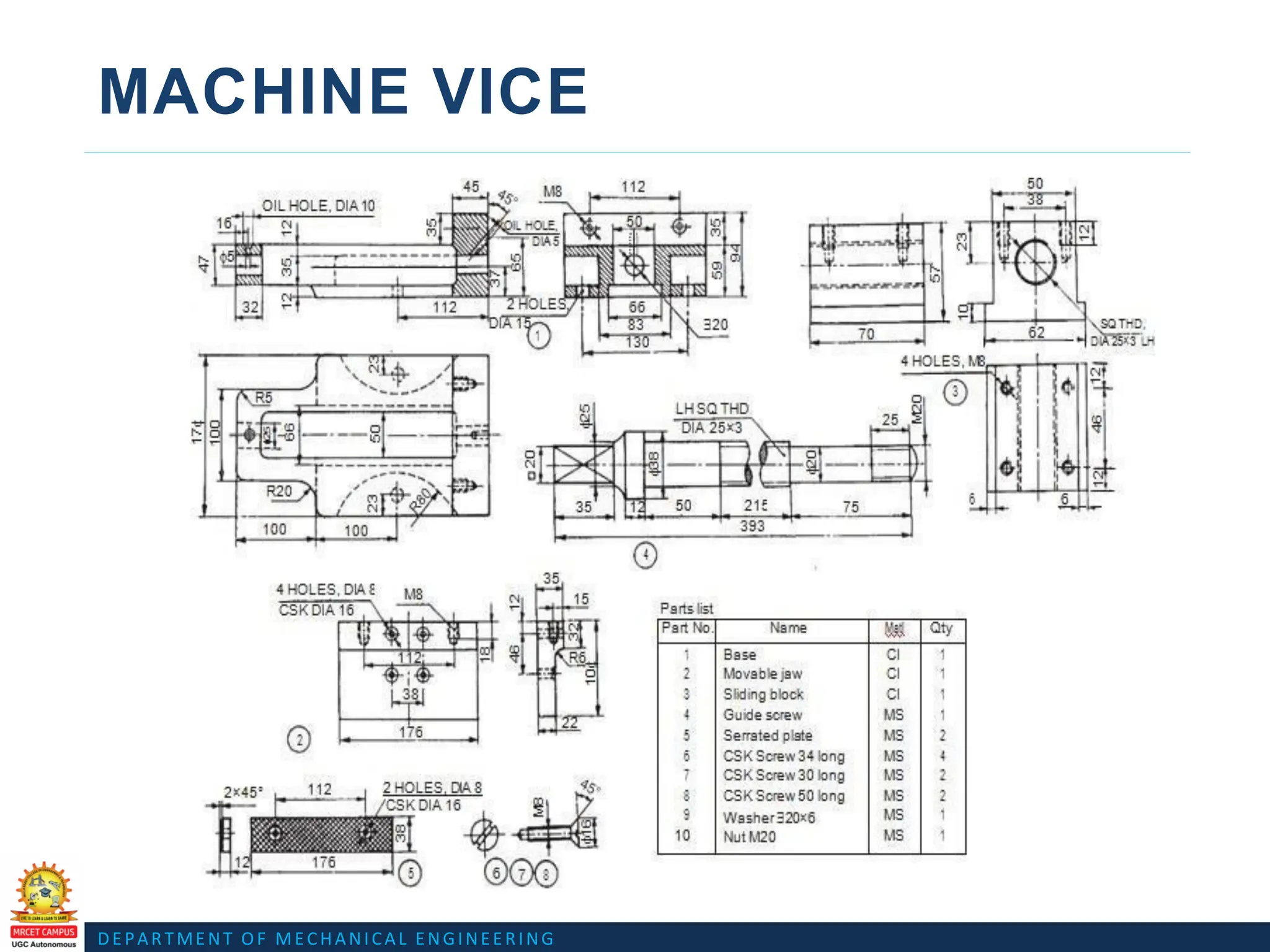 DEPARTMENT OF MECHANICAL ENGINEERING
MACHINE VICE
 