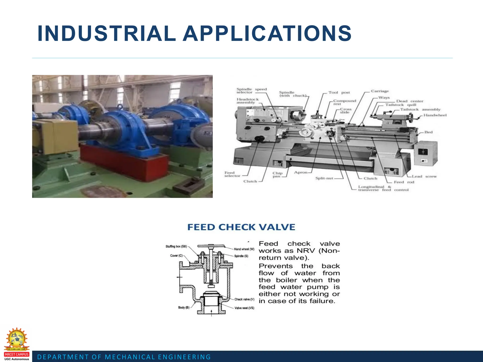 DEPARTMENT OF MECHANICAL ENGINEERING
INDUSTRIAL APPLICATIONS
 