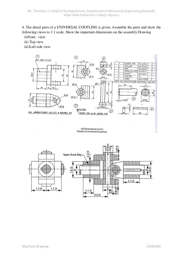 Machine Drawing Universal Coupling