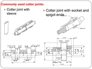 Commonly used cotter joints:
 Cotter joint with
sleeve
 Cotter joint with socket and
spigot ends
 