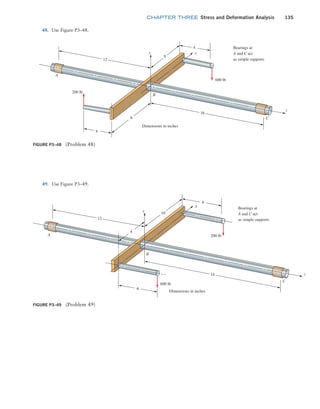 chapter THREE Stress and Deformation Analysis 135
48. Use Figure P3–48.
Figure P3–48 (Problem 48)
16
8
8
4
4
12
y
A
B
C
x
z
600 lb
Dimensions in inches
200 lb
Bearings at
A and C act
as simple supports
49. Use Figure P3–49.
Figure P3–49 (Problem 49)
18
10
6
6
4
12
y
A
B
C
x
z
600 lb
Dimensions in inches
200 lb
Bearings at
A and C act
as simple supports
M03_MOTT1184_06_SE_C03.indd 135 3/14/17 3:48 PM
 