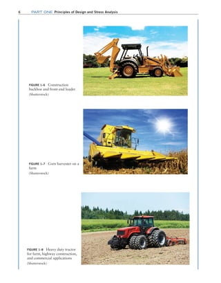 6 Part one Principles of Design and Stress Analysis
FIGURE 1–6 Construction
backhoe and front-end loader
(Shutterstock)
FIGURE 1–7 Corn harvester on a
farm
(Shutterstock)
FIGURE 1–8 Heavy duty tractor
for farm, highway construction,
and commercial applications
(Shutterstock)
M01B_MOTT1184_06_SE_C01.indd 6 3/15/17 3:40 PM
 