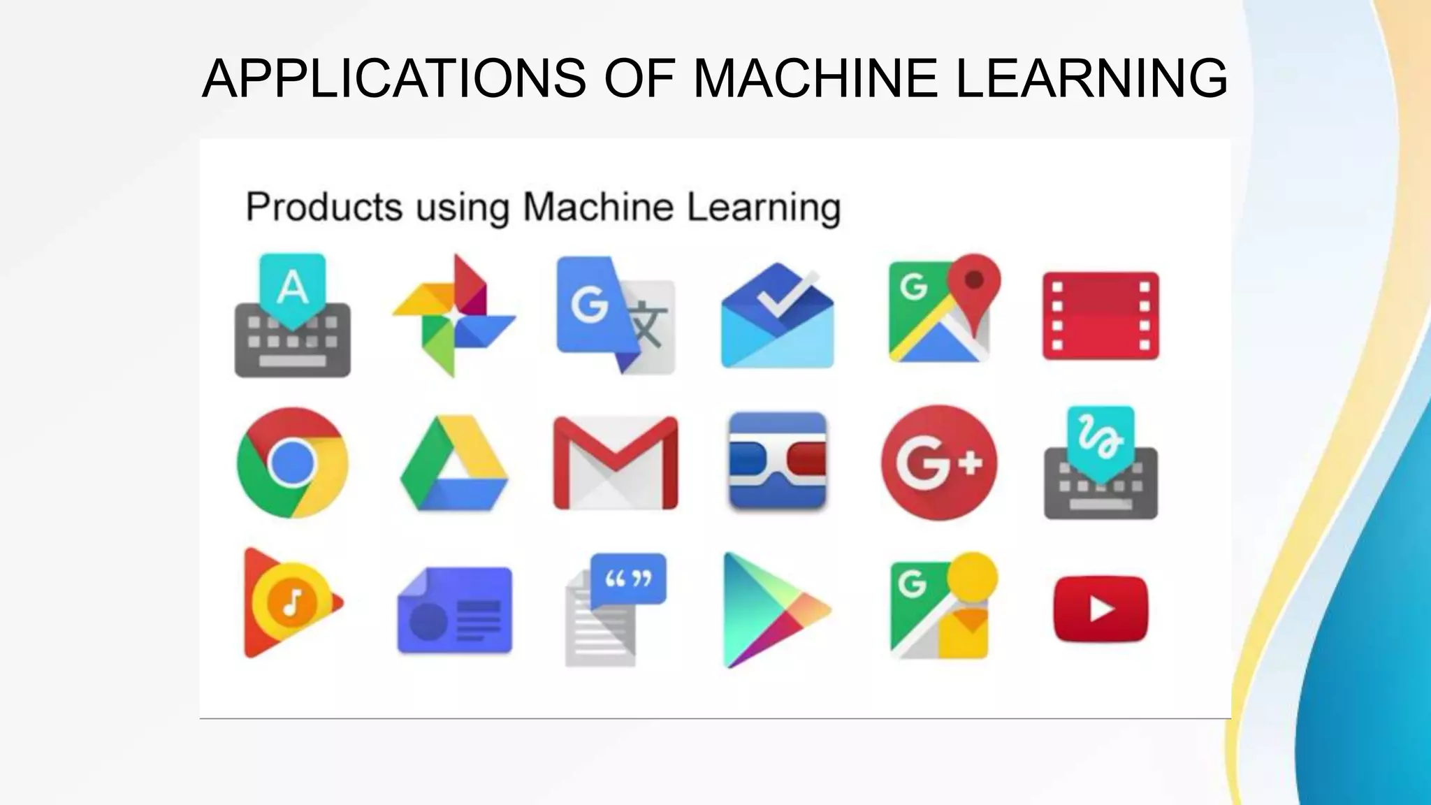 APPLICATIONS OF MACHINE LEARNING
 