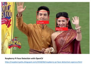 Raspberry	Pi	Face	Detection	with	OpenCV
http://raspberrypi4u.blogspot.com/2018/06/raspberry-pi-face-detection-opencv.html
 